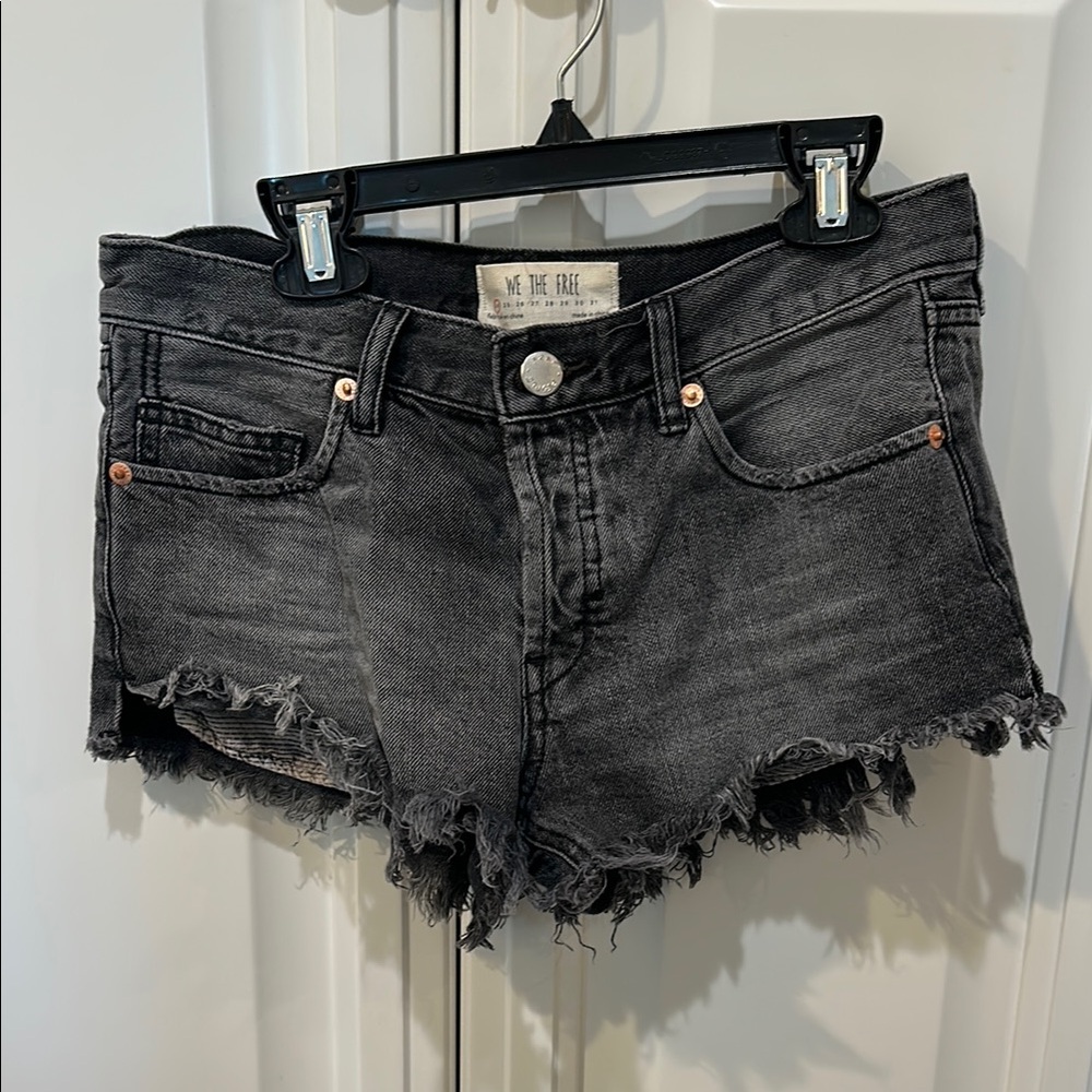 We The Free Black Distressed Jean Shorts Frayed Hem